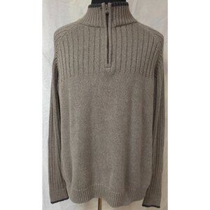 Columbia Mens XL Brown Ribbed Cable Knit Quarter Zip Mock Neck Cotton Sweater